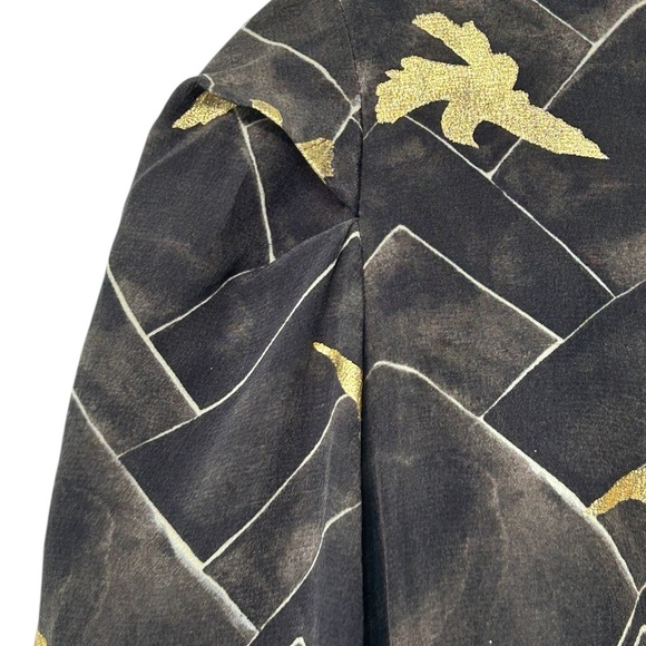 Cotelac 100% silk Black with gold birds Blouse - Picture 4 of 7